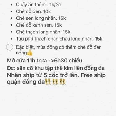 Thực đơn- Ăn vặt Bà Chi - Cháo & Chè