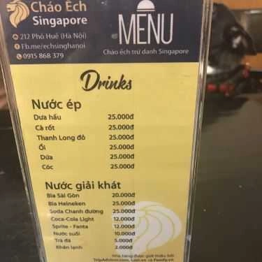 Thực đơn- Nhà Hàng Cháo Ếch Singapore - 212 Phố Huế