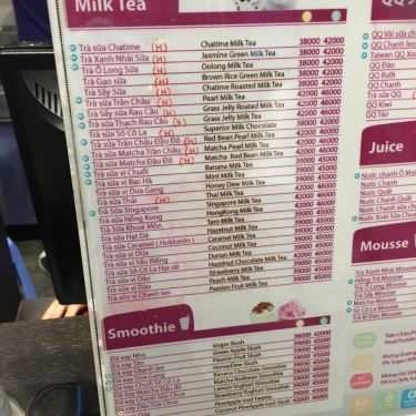 Thực đơn- Cafe Chatime Long Biên