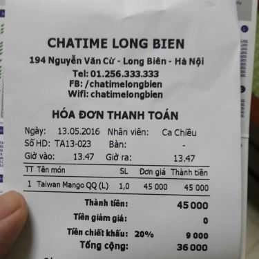 Tổng hợp- Cafe Chatime Long Biên