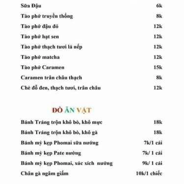 Thực đơn- Ăn vặt Châu Be - Tào Phớ Thạch Tươi