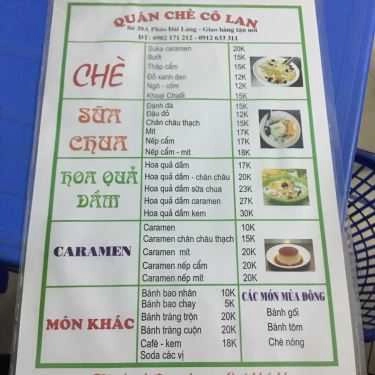 Thực đơn- Cô Lan - Chè & Đồ Ăn Vặt