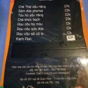 Thực đơn- Ăn vặt Chè Cô Liên Đà Nẵng - Quan Nhân