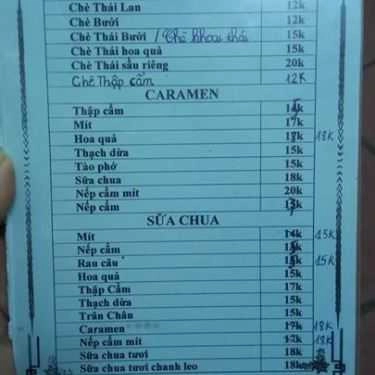 Thực đơn- Cafe Chè Dừa Thái Lan - Dương Quảng Hàm