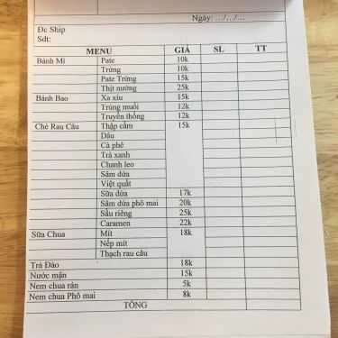Thực đơn- Cafe Chè Gu - Chè & Các Món Ăn Vặt