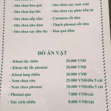 Thực đơn- Ăn vặt Hồng Thủy - Chè & Sinh Tố
