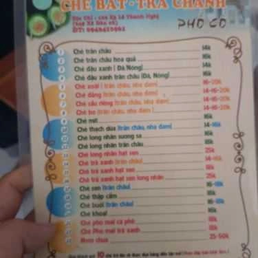 Thực đơn- Cafe Chè Hương - Chè Bát Phổ Cổ - Giáp Bát