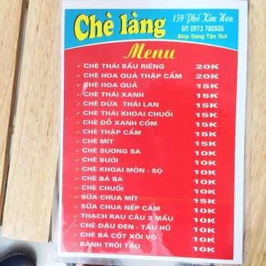 Thực đơn- Ăn vặt Chè Làng