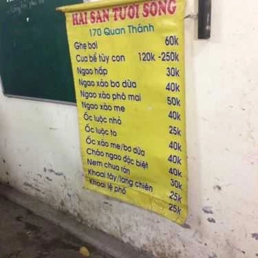 Thực đơn- Ăn vặt Hải Sản Tươi Sống - Quán Thánh