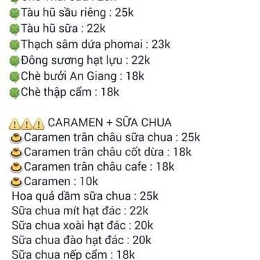 Thực đơn- Ăn vặt Chè Ngon Phố Cổ