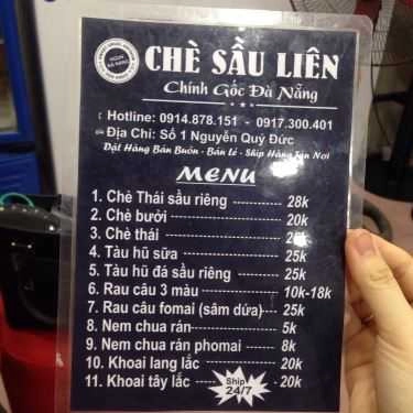 Thực đơn- Cafe Chè Sầu Liên Đà Nẵng - Nguyễn Quý Đức