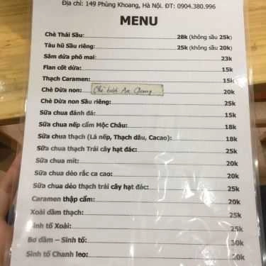 Thực đơn- Cafe Chè Sầu Liên Đà Nẵng - Phùng Khoang
