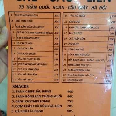 Thực đơn- Cafe Chè Sầu Liên - Trần Quốc Hoàn