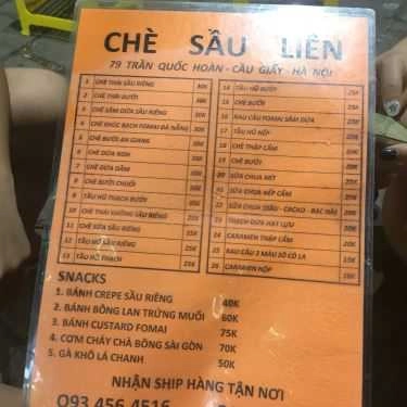 Thực đơn- Cafe Chè Sầu Liên - Trần Quốc Hoàn