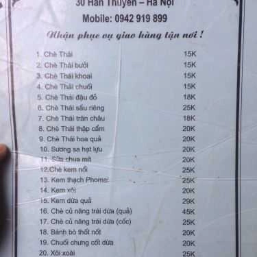 Thực đơn- Ăn vặt Chè Thái Lan - Hàn Thuyên
