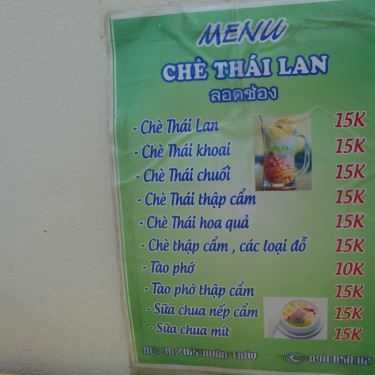 Thực đơn- Ăn vặt Chè Thái Lan - Xuân Thủy