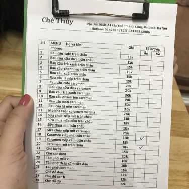 Thực đơn- Ăn vặt Chè Thuỷ - Thành Công