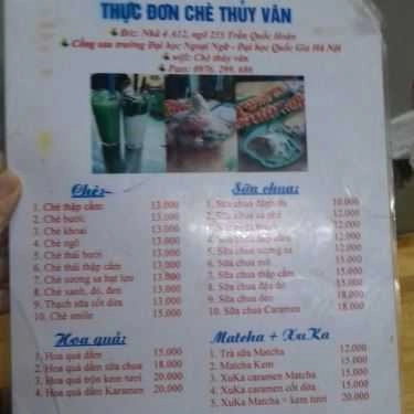 Thực đơn- Ăn vặt Chè Thủy Vân - Trần Quốc Hoàn