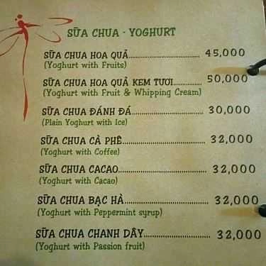 Thực đơn- Chuồn Chuồn Phố Cafe
