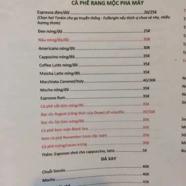 Thực đơn- Drew Coffee