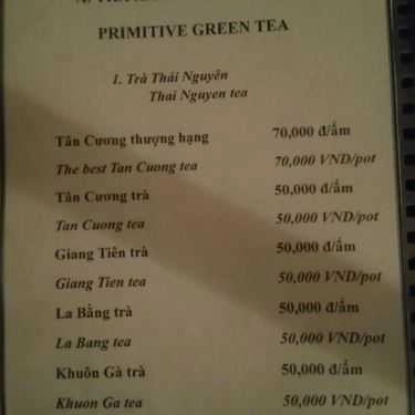 Thực đơn- Cafe Hiên Trà Trường Xuân