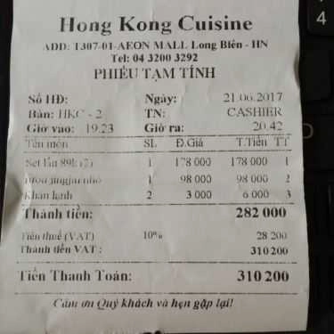 Thực đơn- Nhà Hàng Lẩu Ba Lý - Hong Kong Cuisine - AEON Mall Long Biên