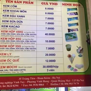 Thực đơn- Cafe Kem Tràng Tiền - Big C Thăng Long