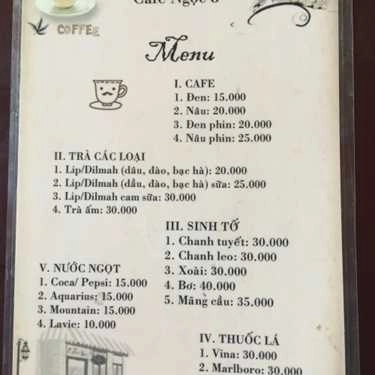 Thực đơn- Ngọc Cafe - Nguyễn Chí Thanh