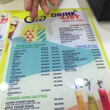 Thực đơn- Cafe OhGee Gelato -  Vincom Center Nguyễn Chí Thanh