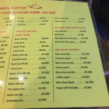 Thực đơn- Photo Coffee - Đường Thành