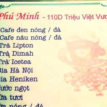 Thực đơn- Phú Minh Cafe - Triệu Việt Vương