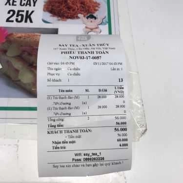 Thực đơn- Cafe Trà Sữa SayTea - Xuân Thủy