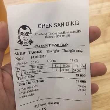 Thực đơn- Cafe Chen San Ding