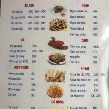 Thực đơn- Chim Quay & Đồ Ăn Vặt - Lò Đúc