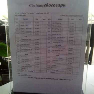 Thực đơn- Chococapu Cafe