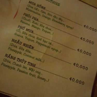 Thực đơn- Chuồn Chuồn Phố Cafe