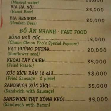 Thực đơn- Chuồn Chuồn Phố Cafe