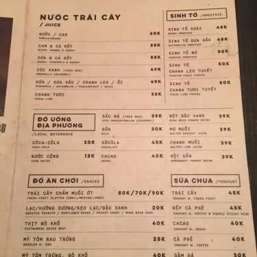 Thực đơn- Cộng Caphe - Nguyễn Văn Cừ