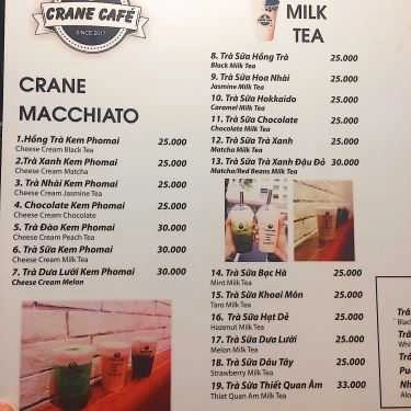 Thực đơn- The Crane - Tea, Coffee & Music