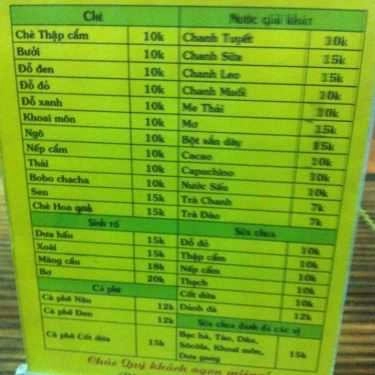 Thực đơn- Cafe Sơn Thoa - Chè Thập Cẩm, Sữa Chua & Fastfood