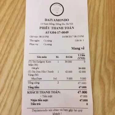 Thực đơn- Cafe Daiyamondo - Trà Sữa Trân Châu
