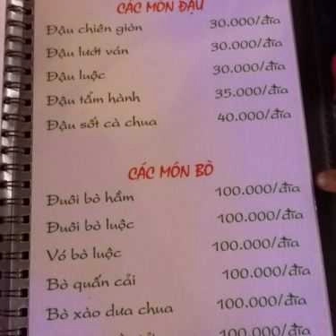 Thực đơn- Quán Nhậu Dê Núi Ninh Bình - Xuân La