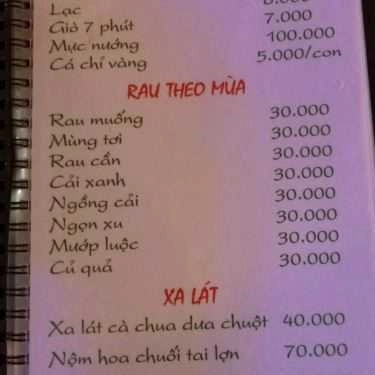 Thực đơn- Quán Nhậu Dê Núi Ninh Bình - Xuân La
