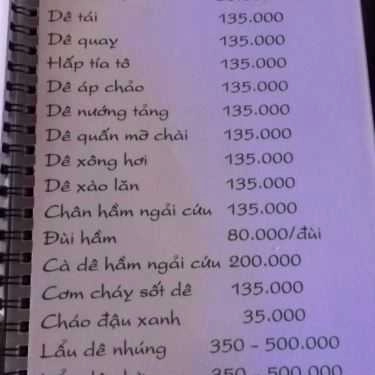 Thực đơn- Quán Nhậu Dê Núi Ninh Bình - Xuân La