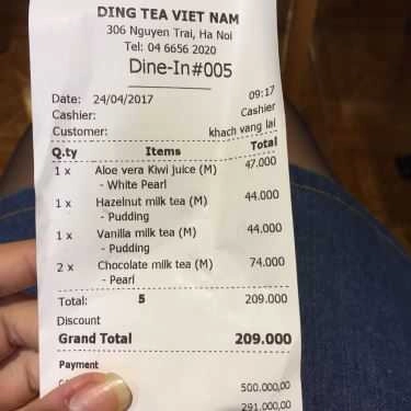 Thực đơn- Cafe Ding Tea - Nguyễn Trãi
