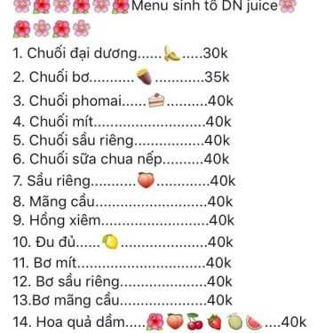 Thực đơn- Cafe DN - Juices & Smoothies