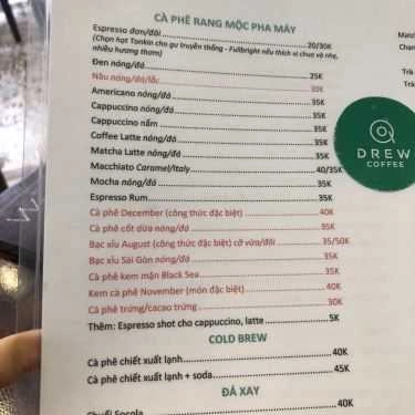 Thực đơn- Drew Coffee
