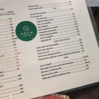 Thực đơn- Drew Coffee