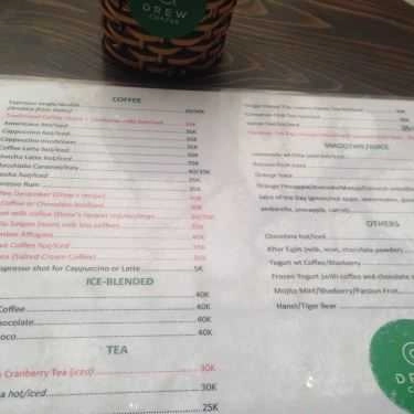 Thực đơn- Drew Coffee - Cửa Đông