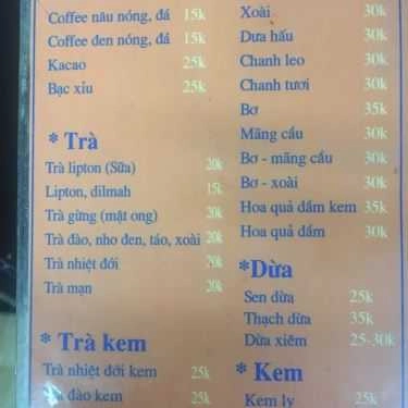 Thực đơn- Dũng Cafe - Hồ Văn Quán